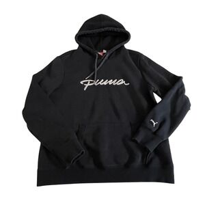Puma Black Graphic Logo Hooded Sweatshirt Hoodie women Size L